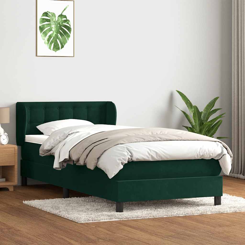 Boxspring met matras fluweel donkergroen 90x210 cm – afbeelding 1