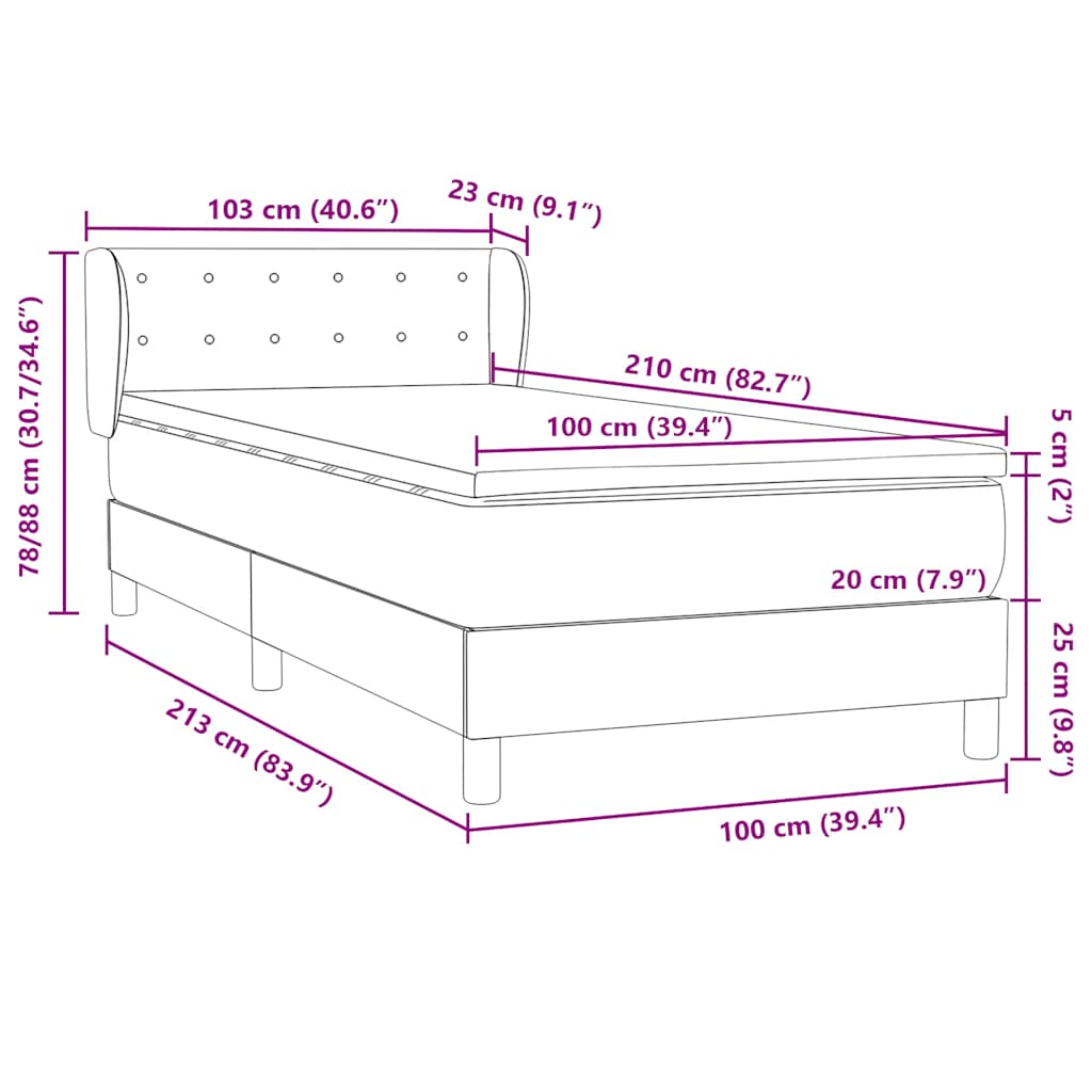 Boxspring met matras fluweel donkergrijs 100x210 cm – afbeelding 12
