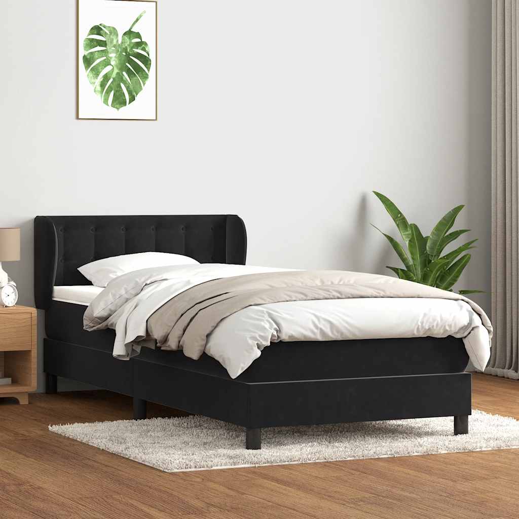 Boxspring met matras fluweel zwart 90x220 cm – afbeelding 1