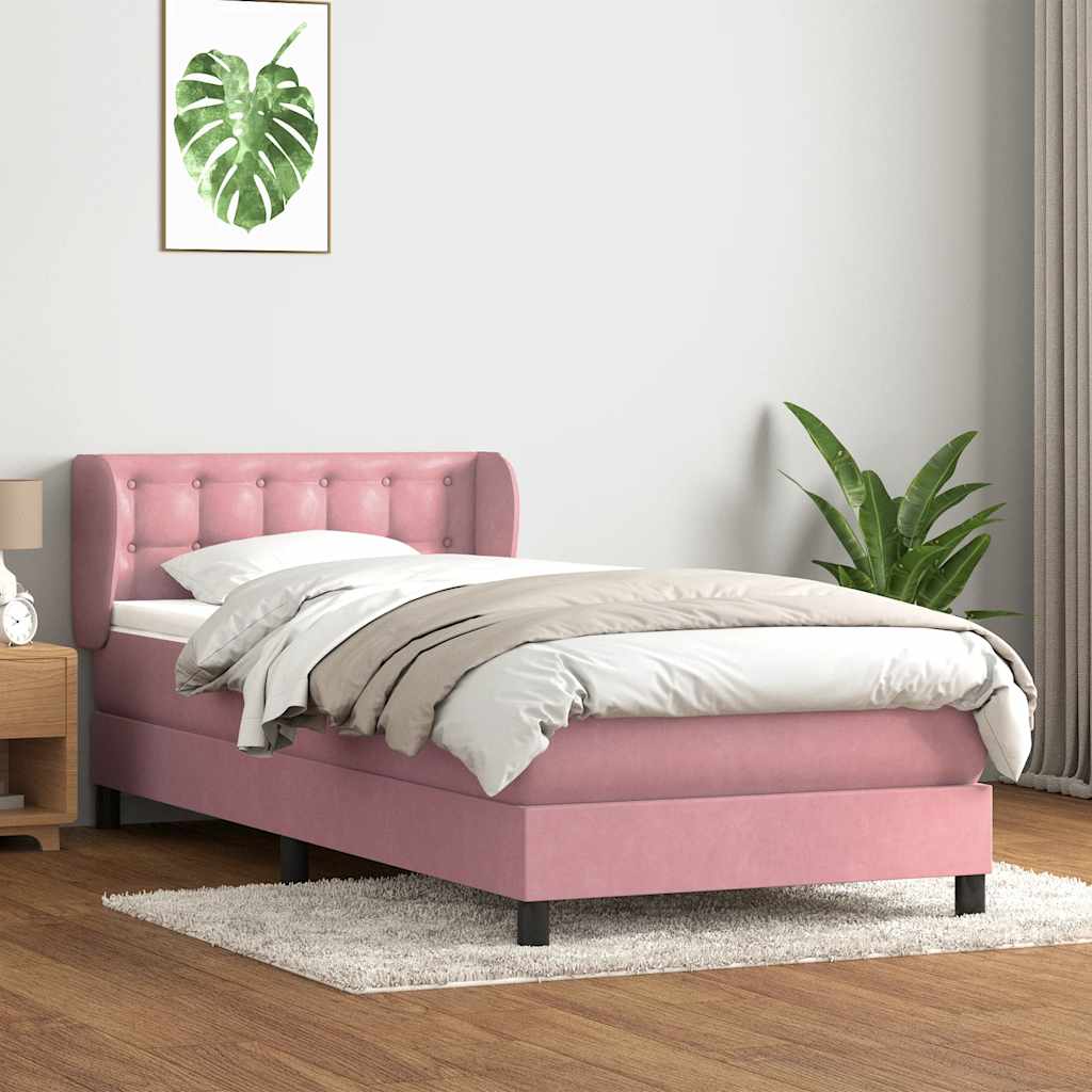 Boxspring met matras fluweel roze 90x220 cm – afbeelding 1