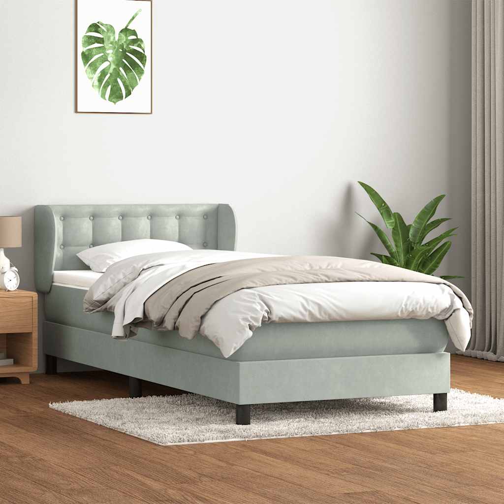 Boxspring met matras fluweel lichtgrijs 100x220 cm – afbeelding 1