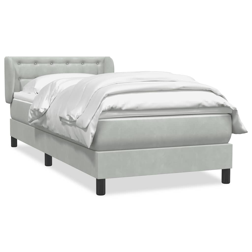 Boxspring met matras fluweel lichtgrijs 100x220 cm – afbeelding 2