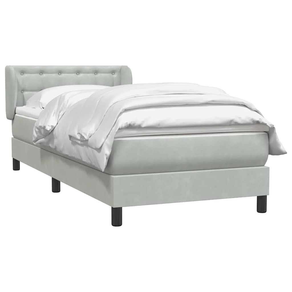 Boxspring met matras fluweel lichtgrijs 100x220 cm – afbeelding 3