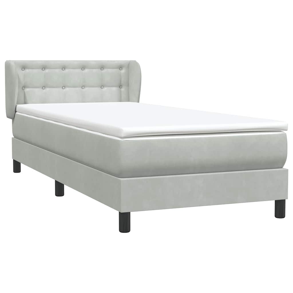 Boxspring met matras fluweel lichtgrijs 100x220 cm – afbeelding 4