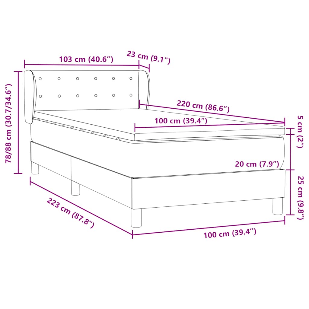 Boxspring met matras fluweel donkergrijs 100x220 cm – afbeelding 12