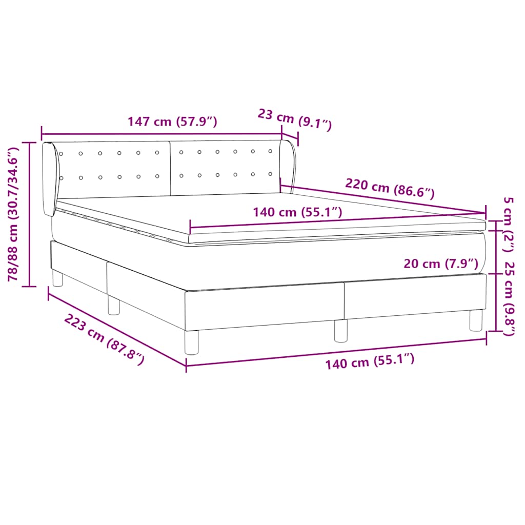 Boxspring met matras fluweel lichtgrijs 140x220 cm – afbeelding 12