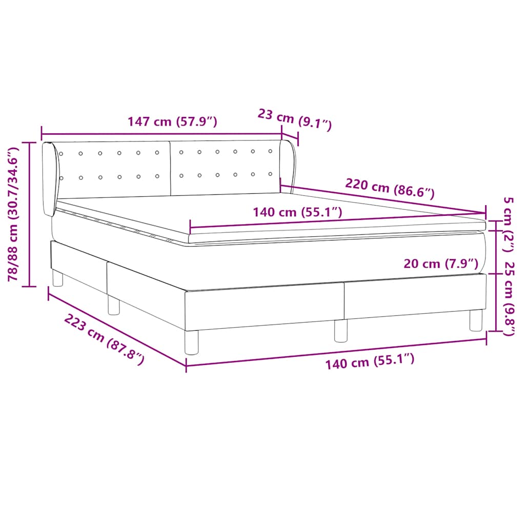 Boxspring met matras fluweel zwart 140x220 cm – afbeelding 12
