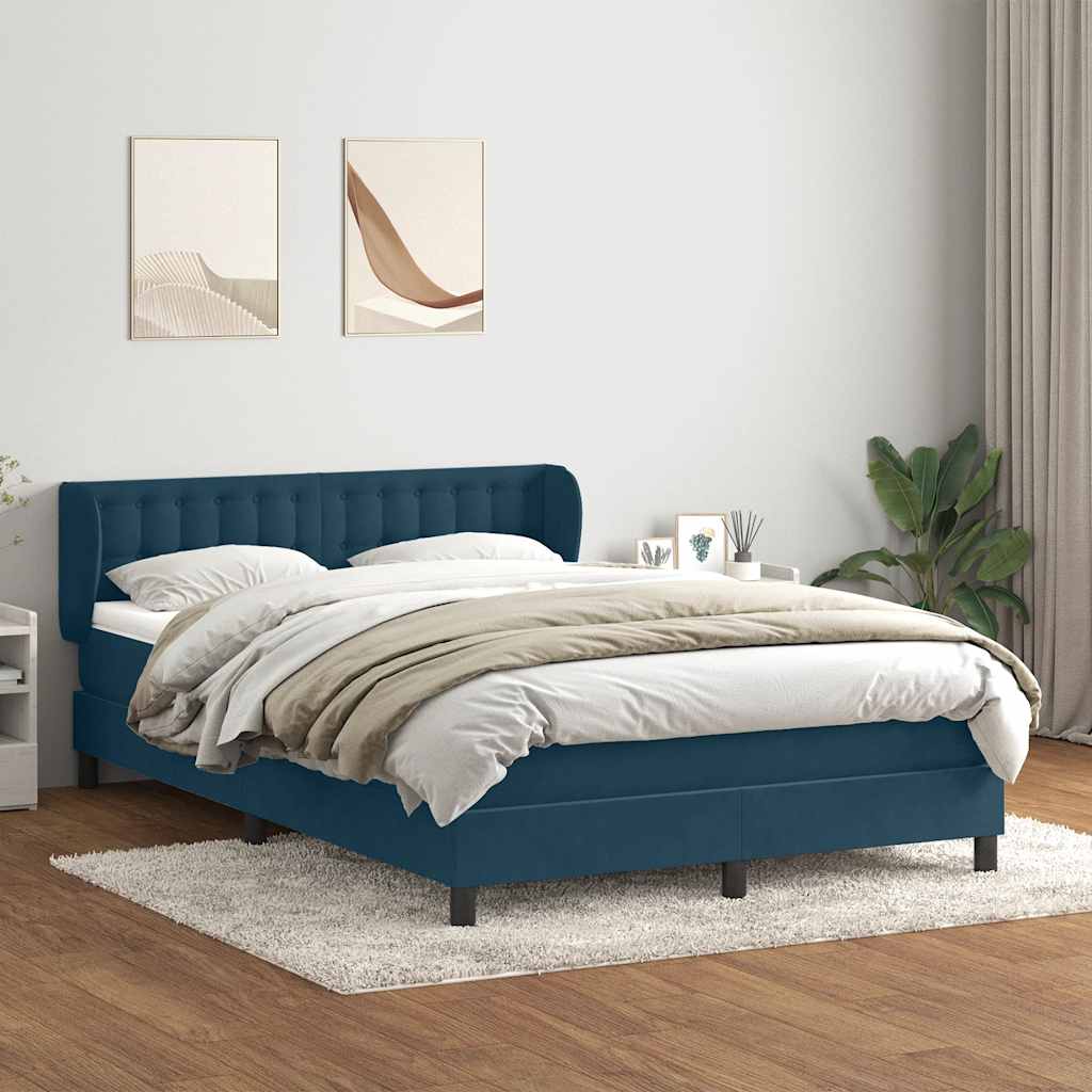Boxspring met matras fluweel donkerblauw 140x220 cm – afbeelding 1