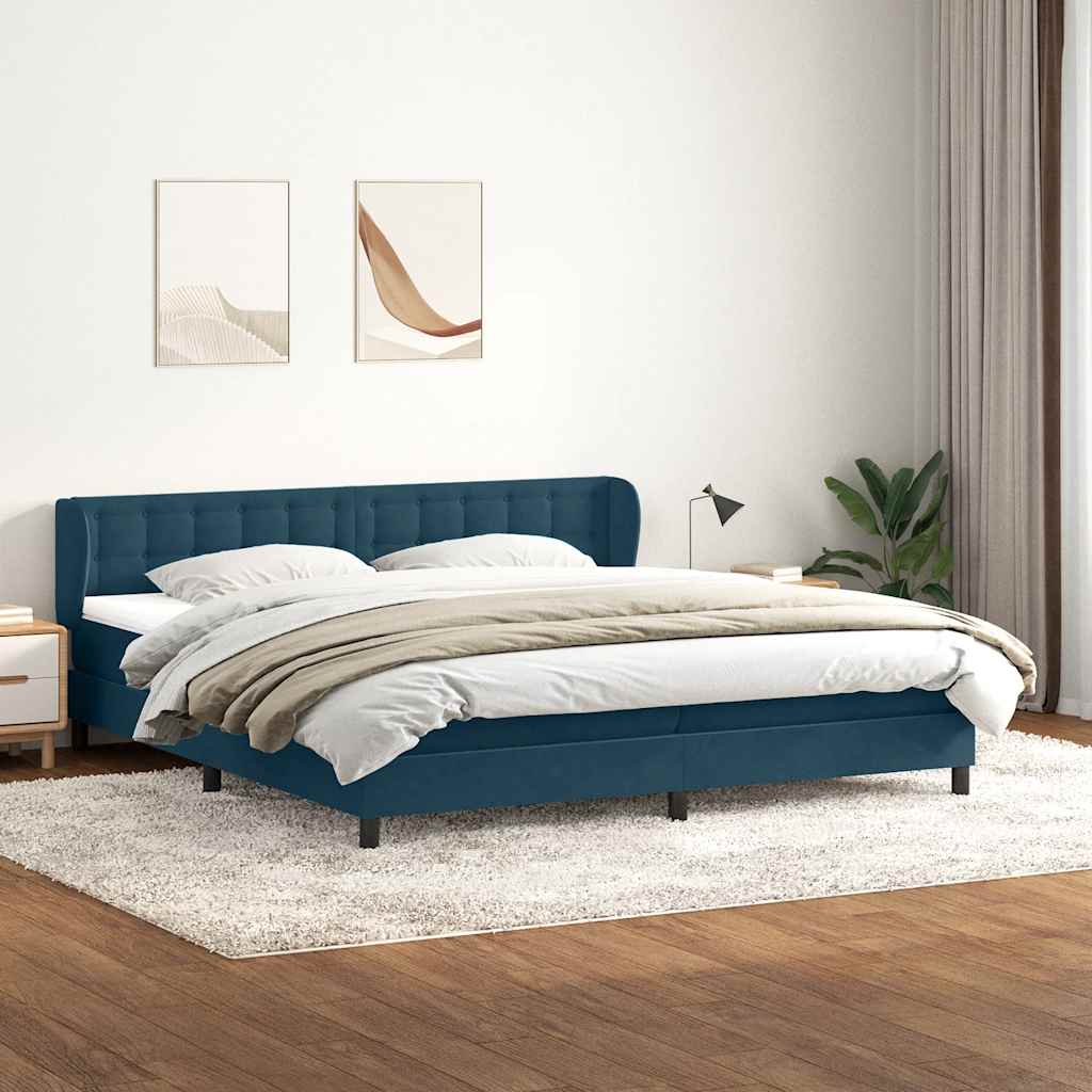 Boxspringbed met matrassen 200x220 cm fluweel donkerblauw – afbeelding 1