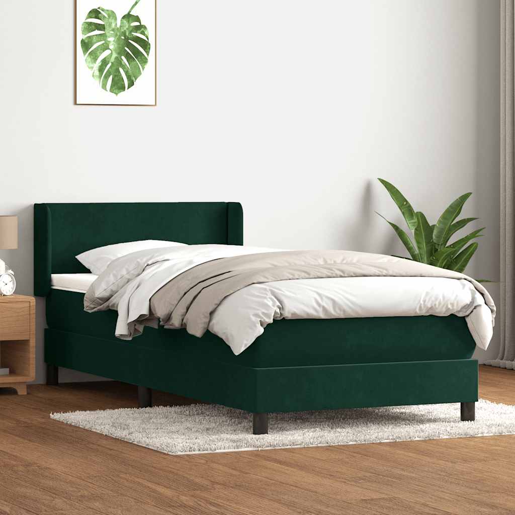 Boxspring met matras fluweel donkergroen 80x210 cm – afbeelding 1