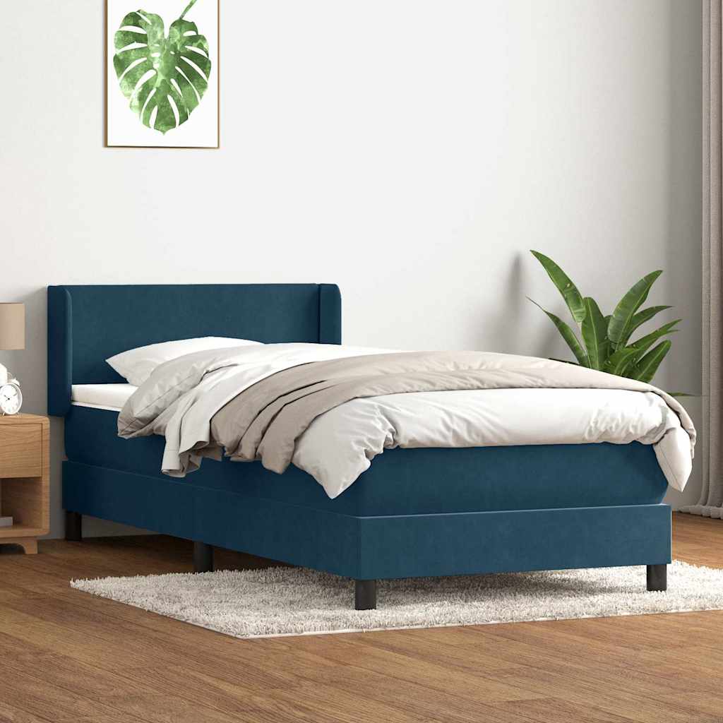 Boxspring met matras fluweel donkerblauw 80x210 cm – afbeelding 1