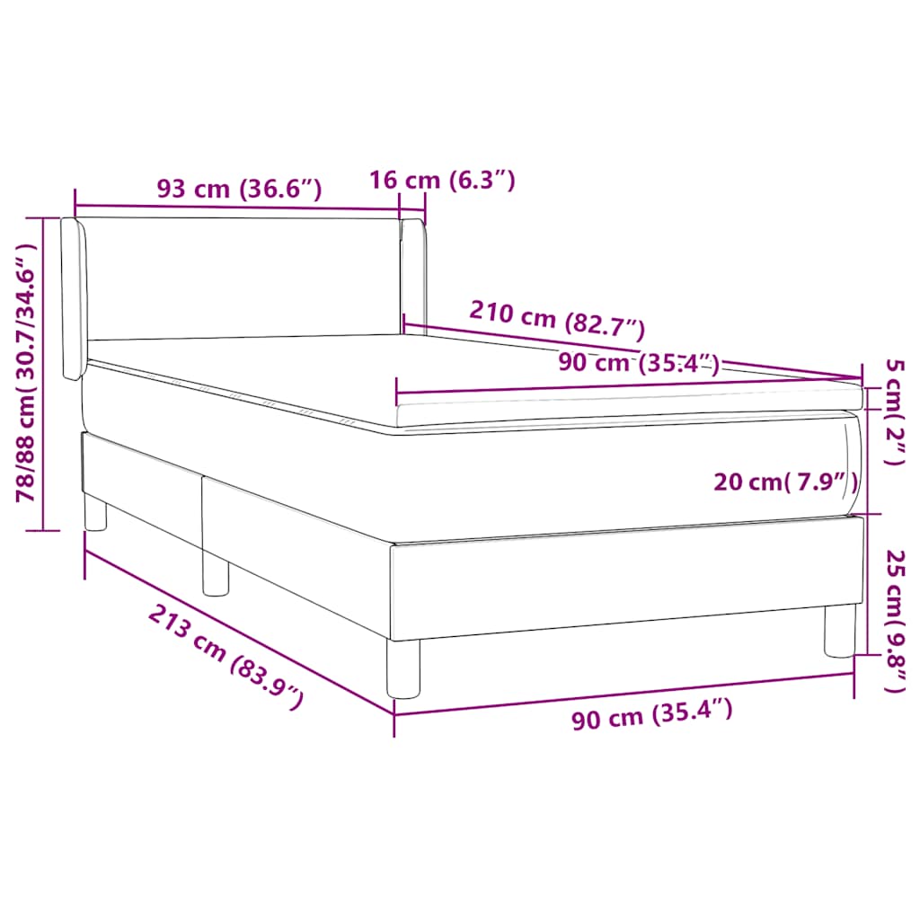 Boxspring met matras fluweel donkergroen 90x210 cm – afbeelding 12
