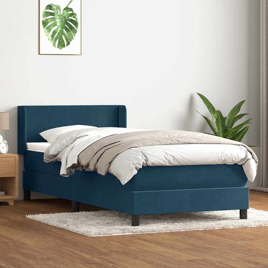 Boxspring met matras fluweel donkerblauw 90x210 cm – afbeelding 1