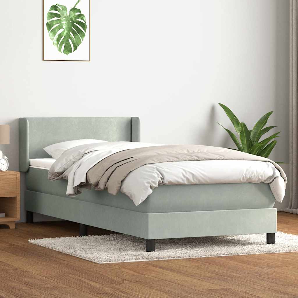 Boxspring met matras fluweel lichtgrijs 100x210 cm – afbeelding 1