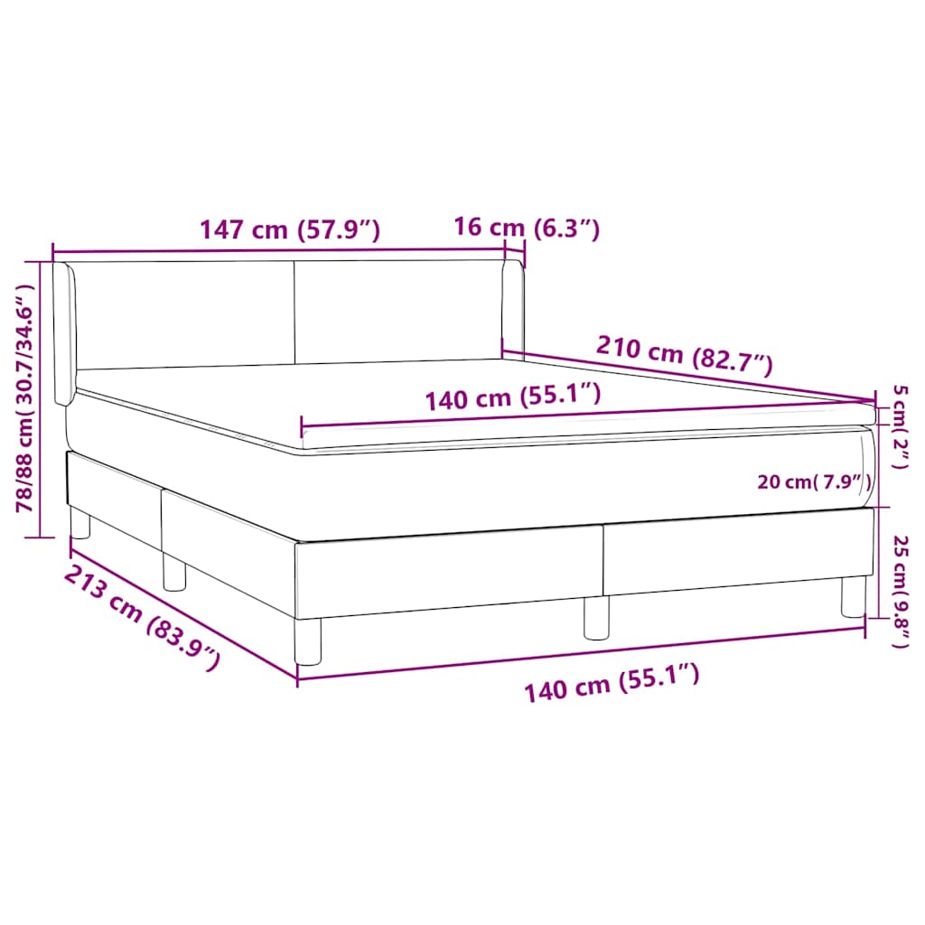 Boxspring met matras fluweel donkergrijs 140x210 cm – afbeelding 12