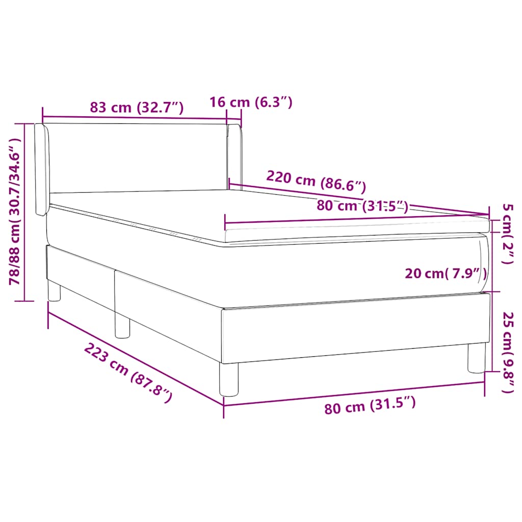 Boxspring met matras fluweel donkerblauw 80x220 cm – afbeelding 12