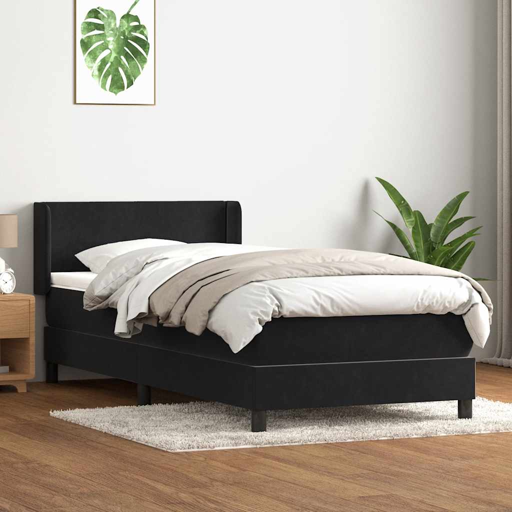 Boxspring met matras fluweel zwart 90x220 cm – afbeelding 3