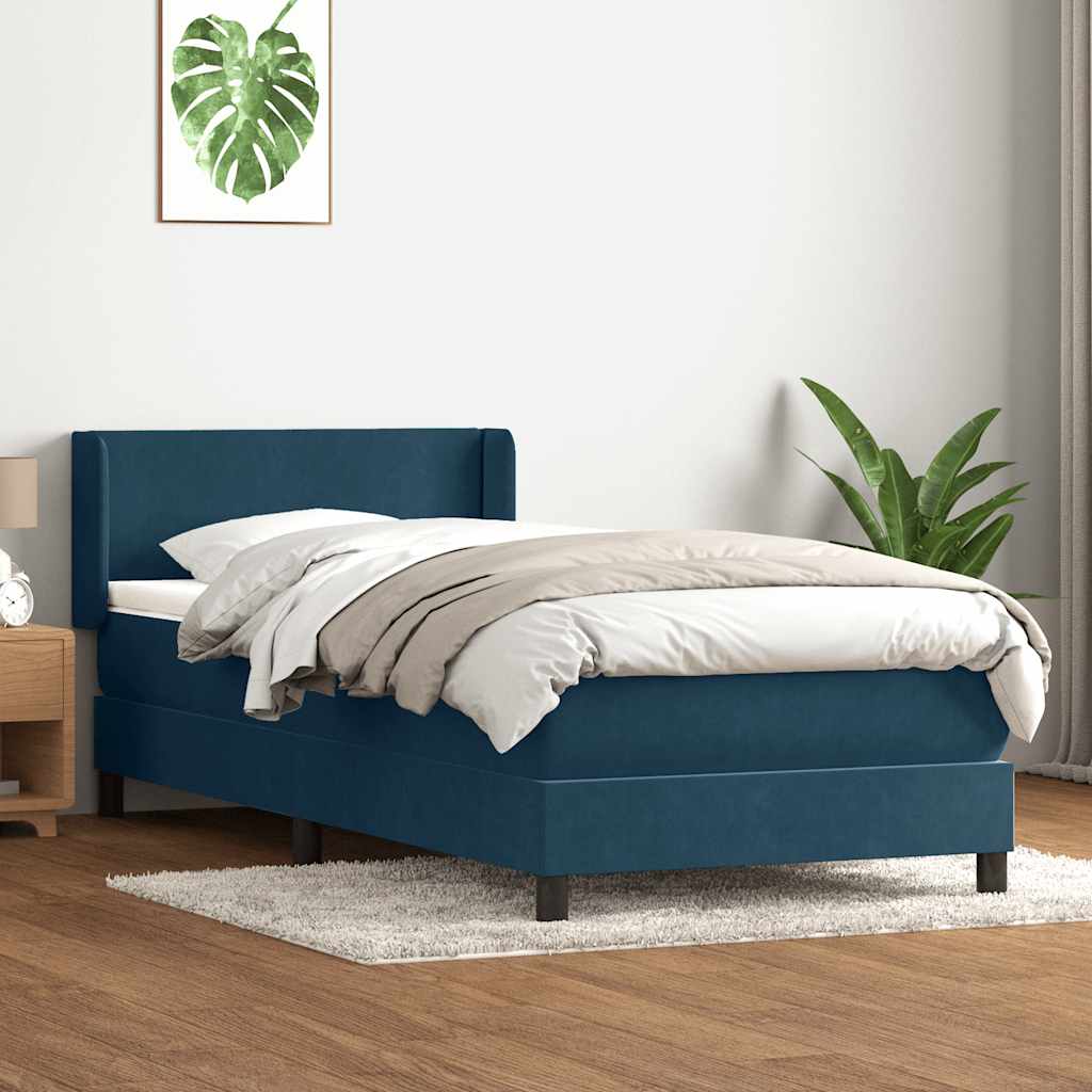 Boxspring met matras fluweel donkerblauw 90x220 cm – afbeelding 3