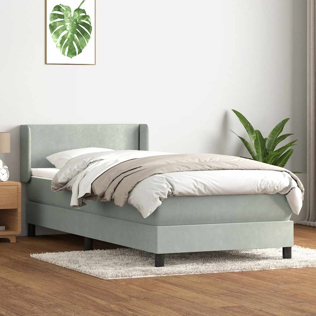 Boxspring met matras fluweel lichtgrijs 100x220 cm – afbeelding 1