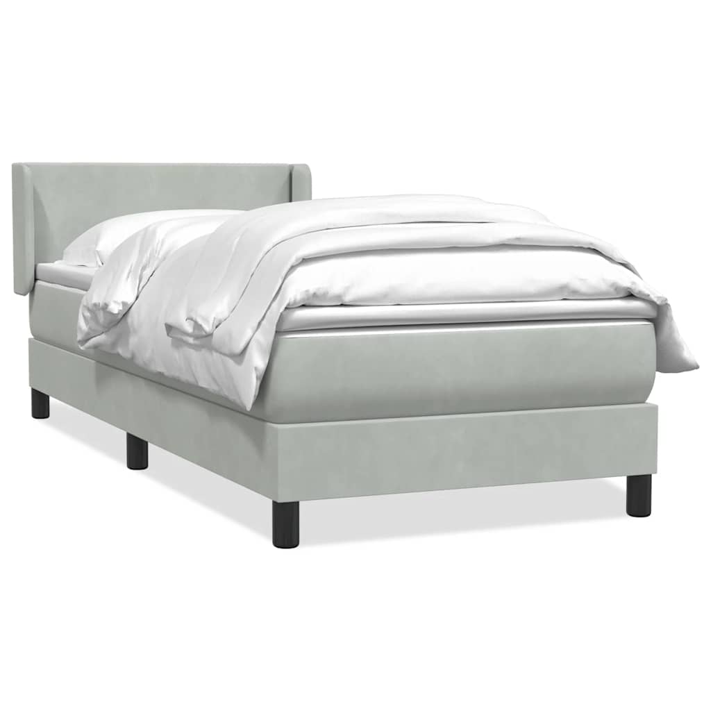 Boxspring met matras fluweel lichtgrijs 100x220 cm – afbeelding 2