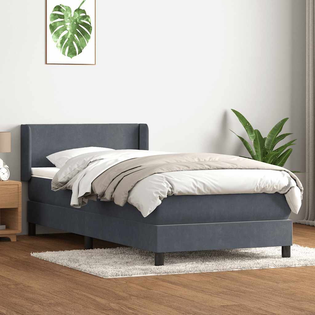 Boxspring met matras fluweel donkergrijs 100x220 cm – afbeelding 1