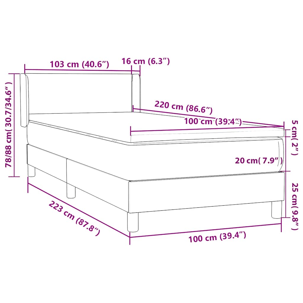 Boxspring met matras fluweel zwart 100x220 cm – afbeelding 12