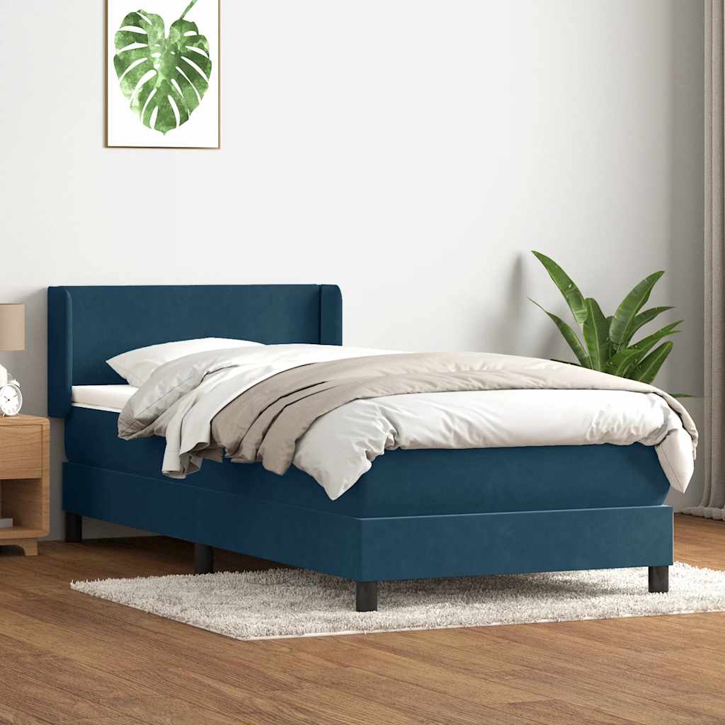 Boxspring met matras fluweel donkerblauw 100x220 cm – afbeelding 1