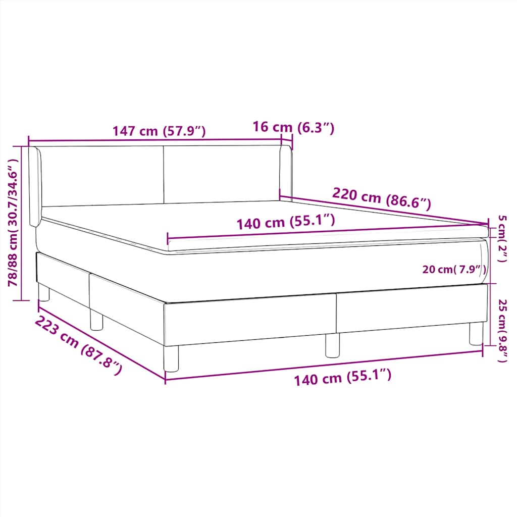 Boxspring met matras fluweel lichtgrijs 140x220 cm – afbeelding 12