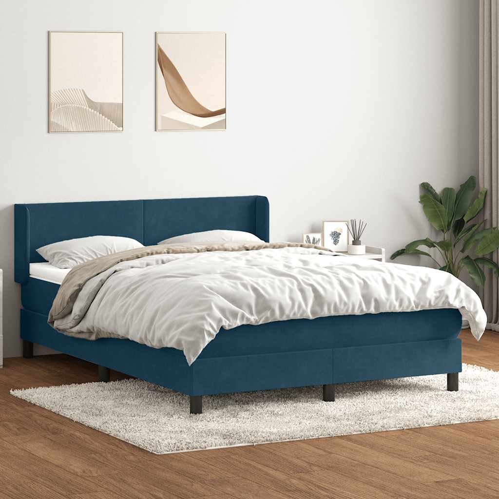Boxspring met matras fluweel donkerblauw 140x220 cm – afbeelding 3