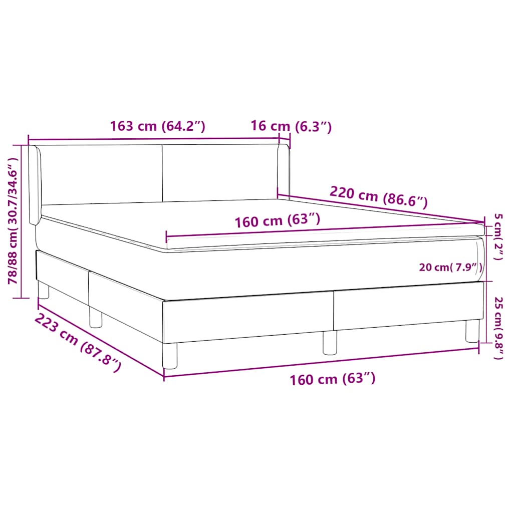 Boxspring met matras fluweel donkergrijs 160x220 cm – afbeelding 12