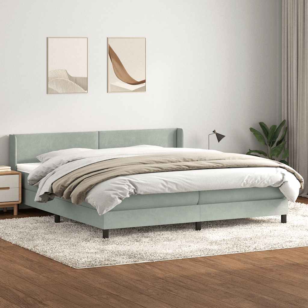 Boxspring met matras fluweel lichtgrijs 180x220 cm – afbeelding 1
