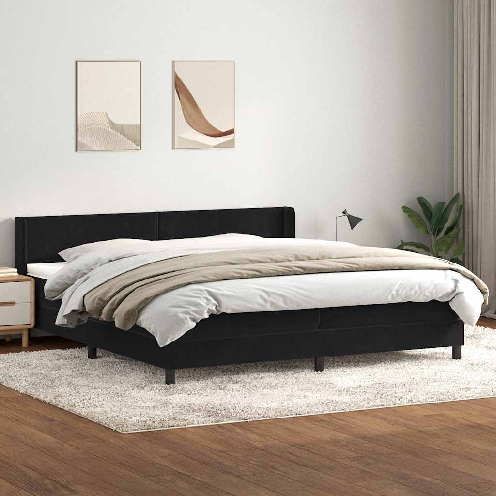 Boxspring met matras fluweel zwart 180x220 cm – afbeelding 1