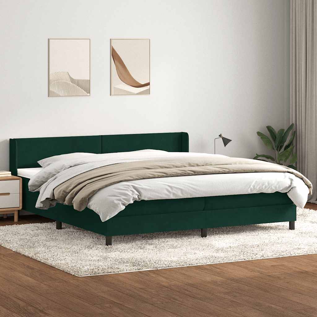 Boxspring met matras fluweel donkergroen 180x220 cm – afbeelding 1