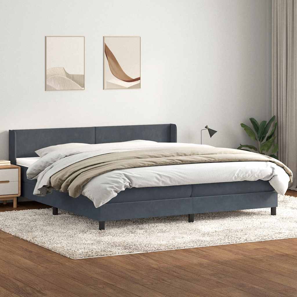 Boxspring met matras fluweel donkergrijs 200x220 cm – afbeelding 1