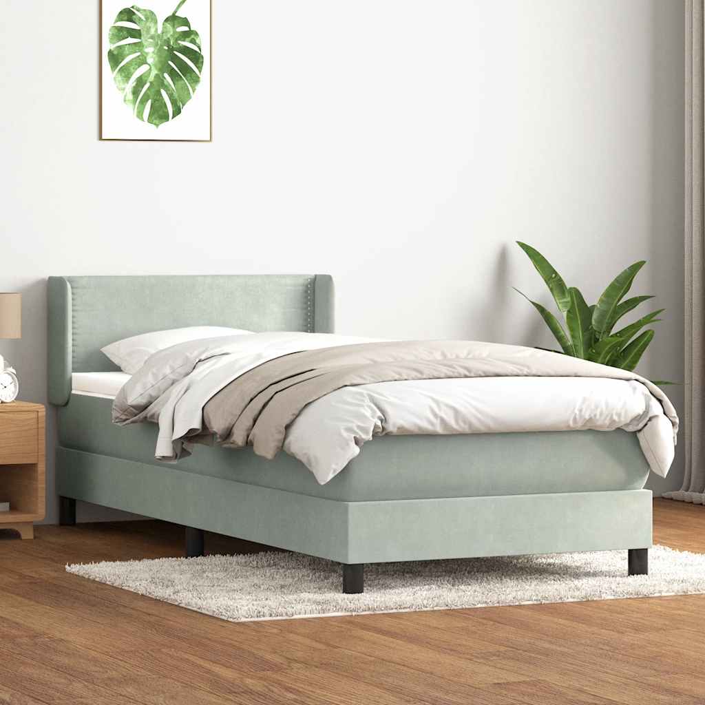 Boxspring met matras fluweel lichtgrijs 100x210 cm – afbeelding 1