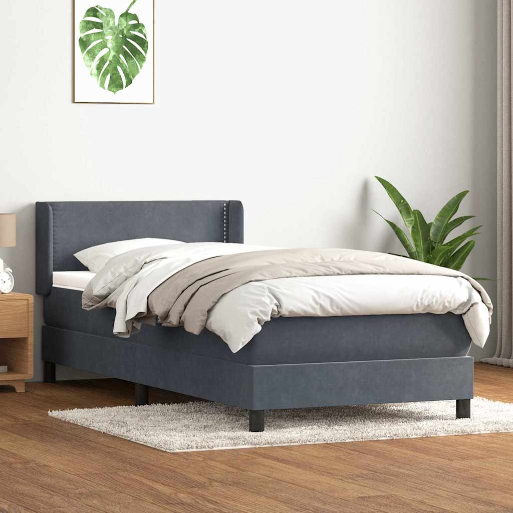 Boxspring met matras fluweel donkergrijs 100x210 cm – afbeelding 1
