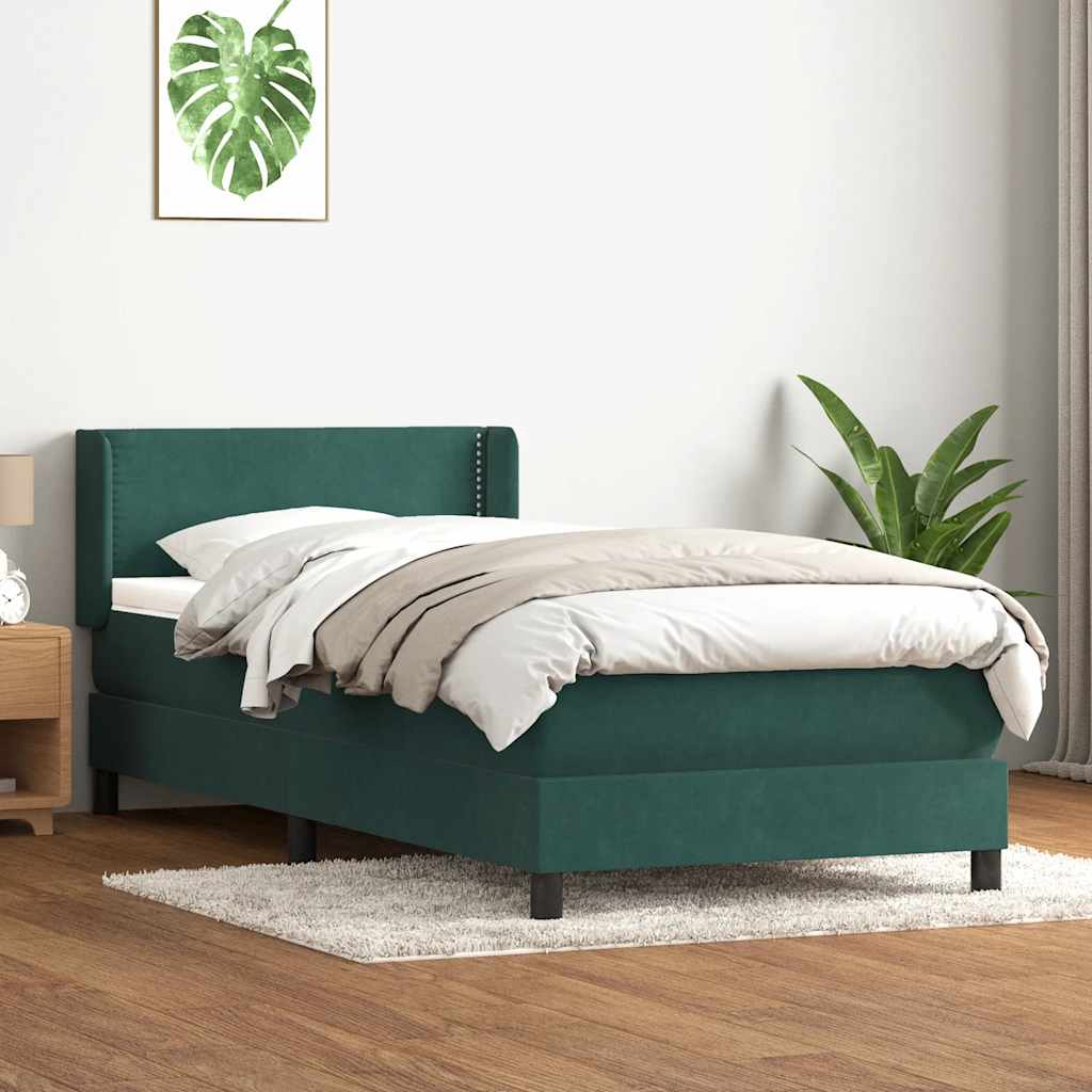Boxspring met matras fluweel donkergroen 100x210 cm – afbeelding 1