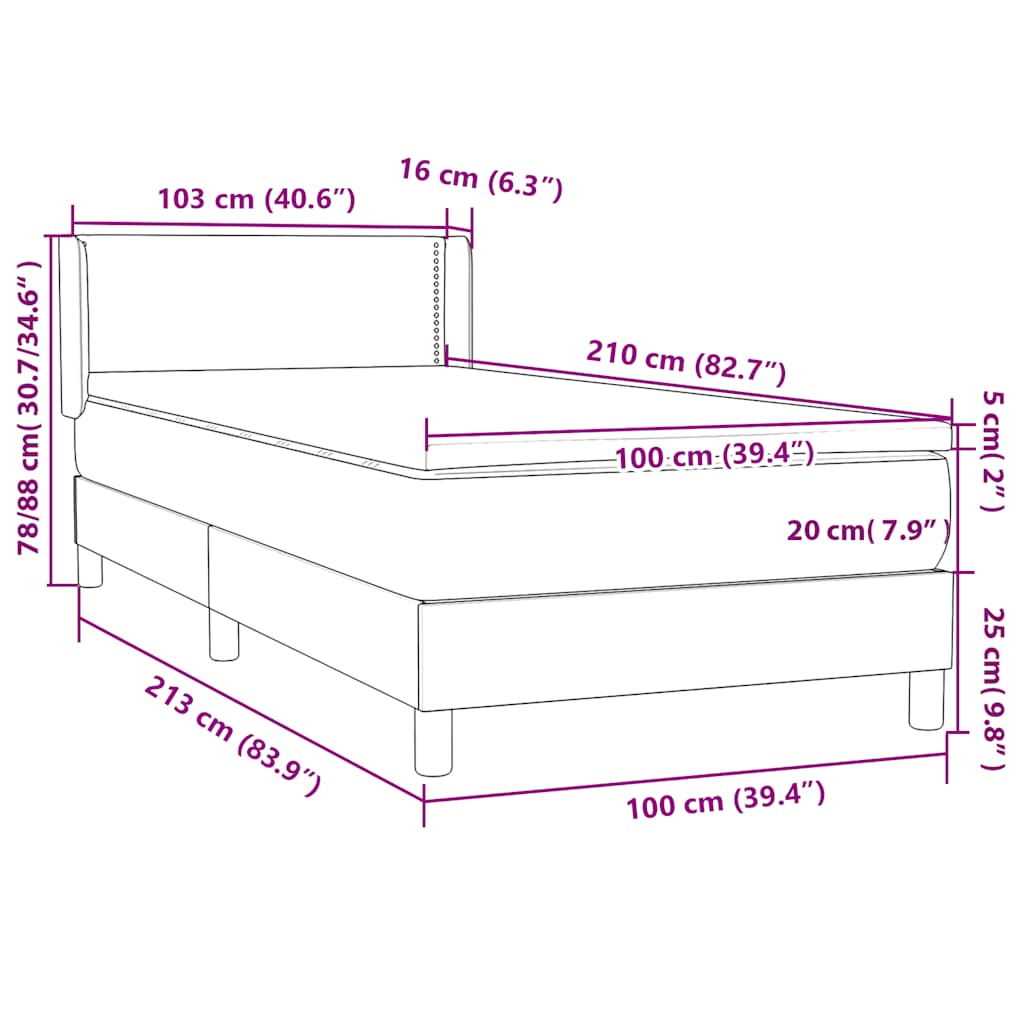Boxspring met matras fluweel donkergroen 100x210 cm – afbeelding 12