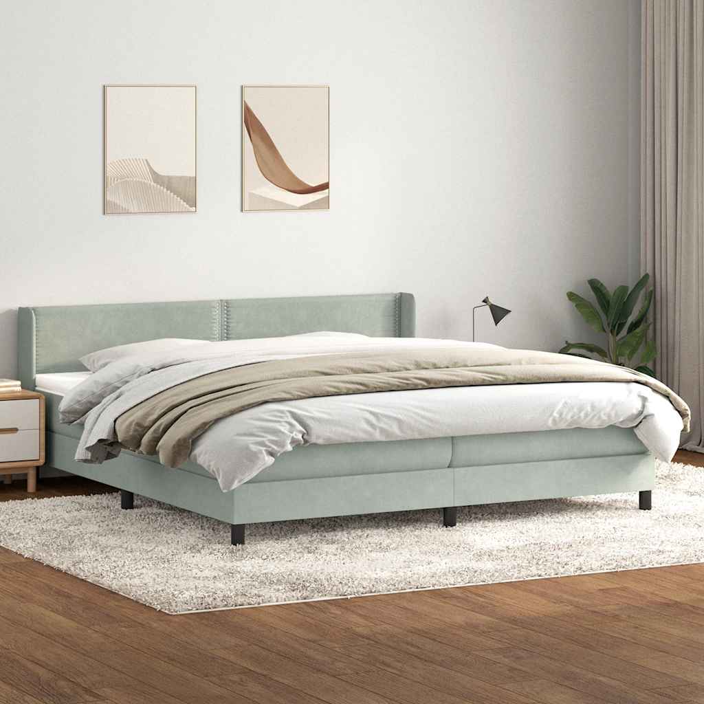 Boxspring met matras fluweel lichtgrijs 200x210 cm – afbeelding 1