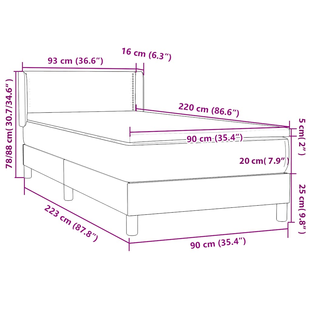 Boxspring met matras fluweel zwart 90x220 cm – afbeelding 12
