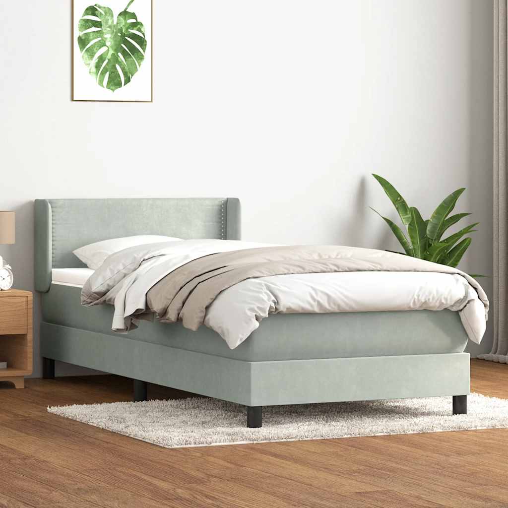 Boxspring met matras fluweel lichtgrijs 100x220 cm – afbeelding 1