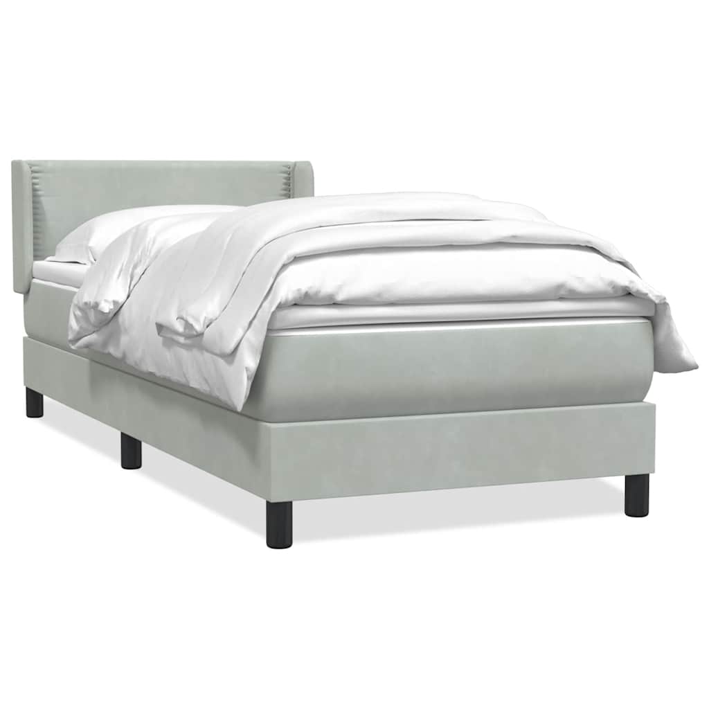 Boxspring met matras fluweel lichtgrijs 100x220 cm – afbeelding 2