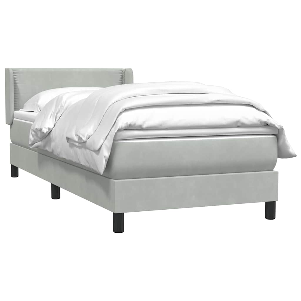 Boxspring met matras fluweel lichtgrijs 100x220 cm – afbeelding 3
