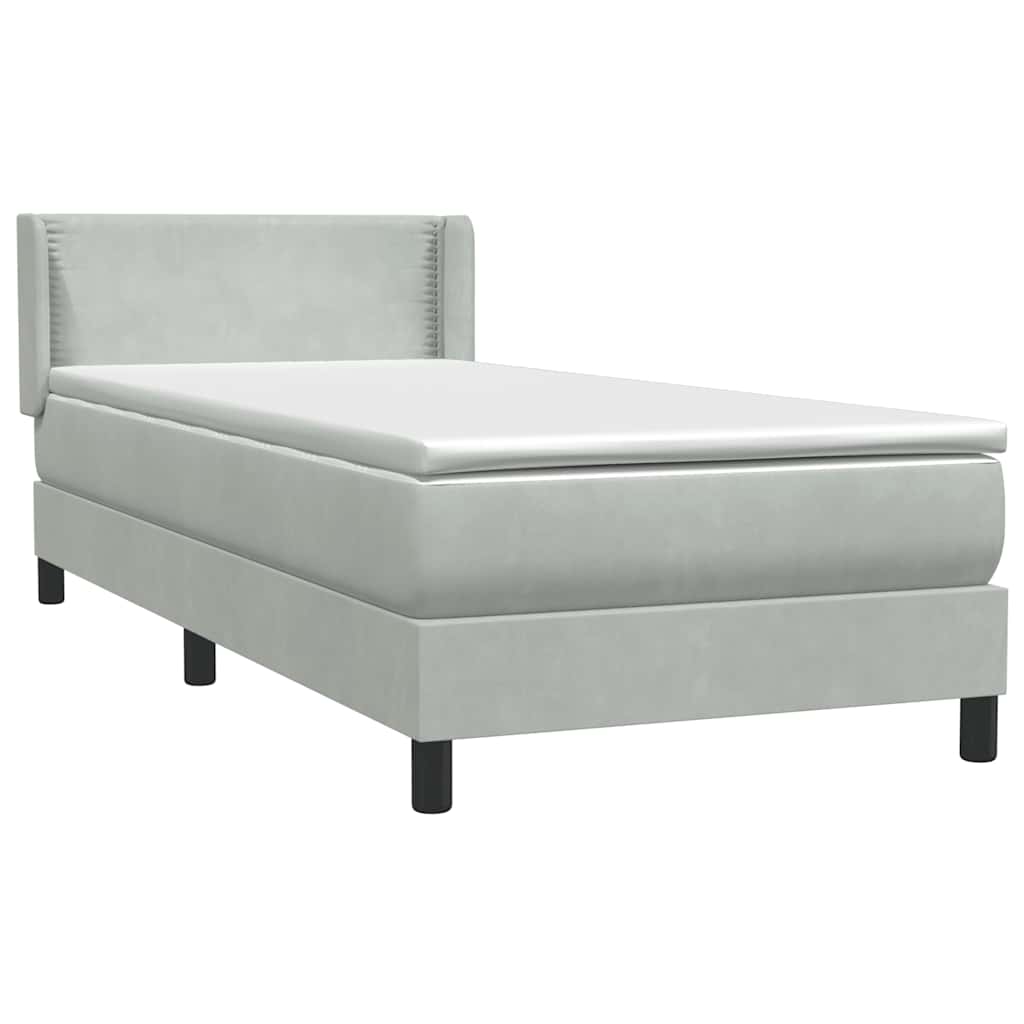 Boxspring met matras fluweel lichtgrijs 100x220 cm – afbeelding 4