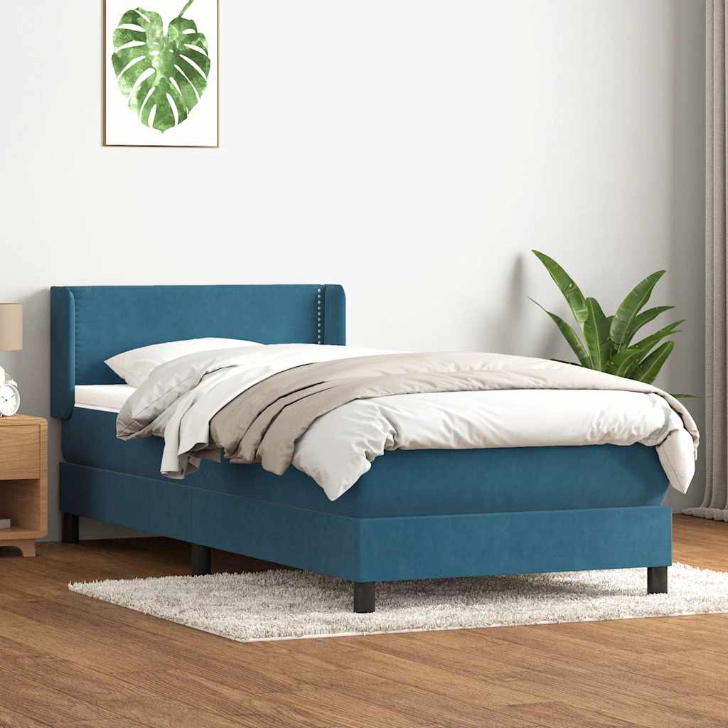 Boxspring met matras fluweel donkerblauw 100x220 cm – afbeelding 1