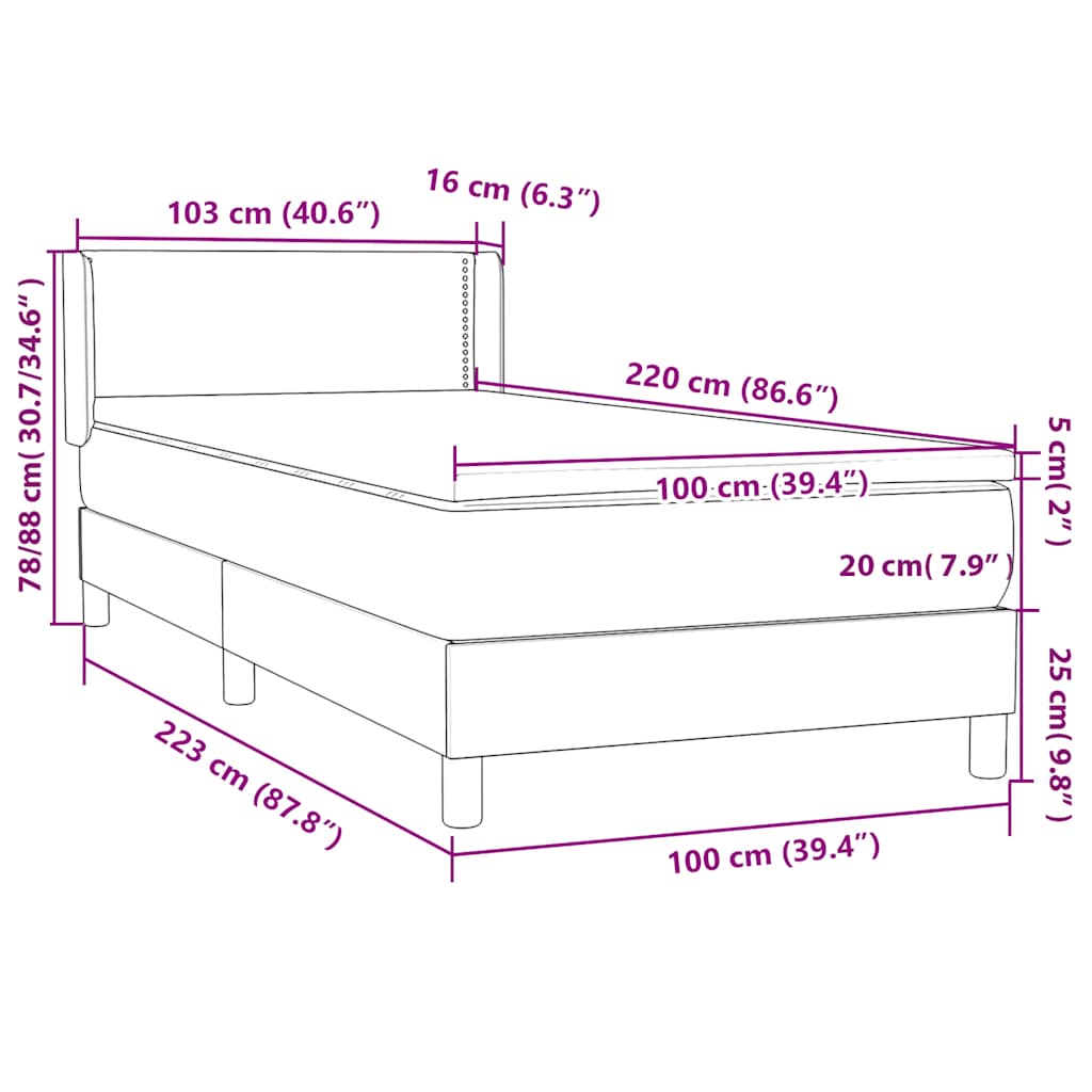 Boxspring met matras fluweel donkerblauw 100x220 cm – afbeelding 12