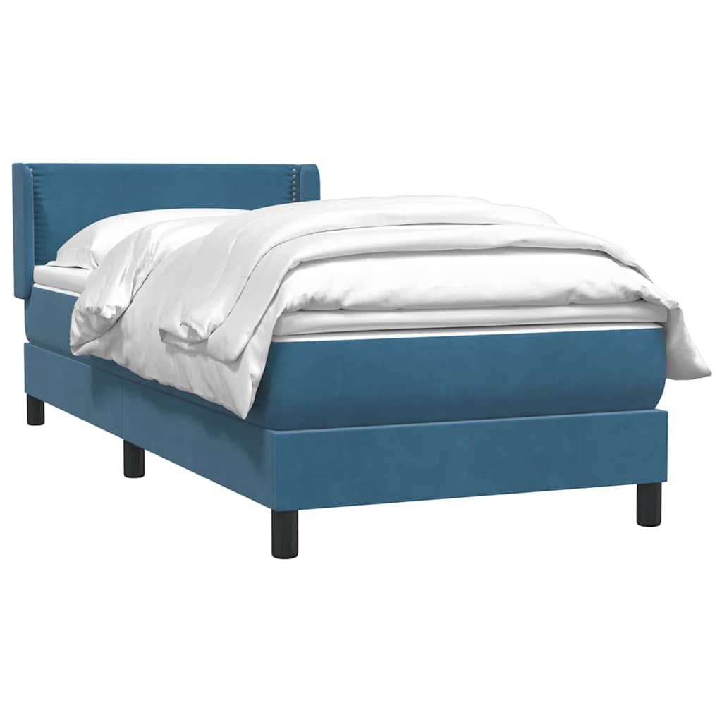 Boxspring met matras fluweel donkerblauw 100x220 cm – afbeelding 3