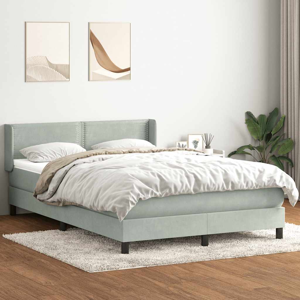 Boxspring met matras fluweel lichtgrijs 140x220 cm – afbeelding 1