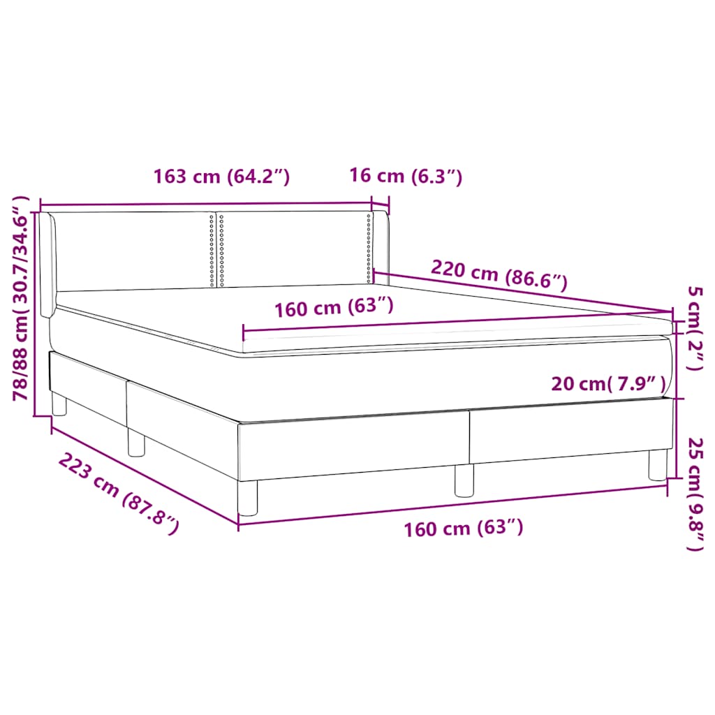 Boxspring met matras fluweel donkergrijs 160x220 cm – afbeelding 12