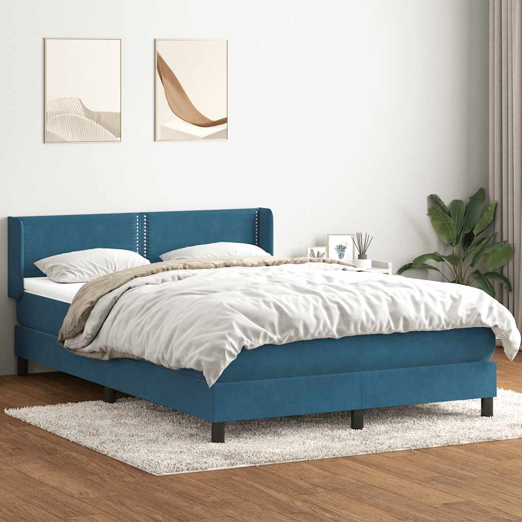Boxspring met matras fluweel donkerblauw 160x220 cm – afbeelding 1